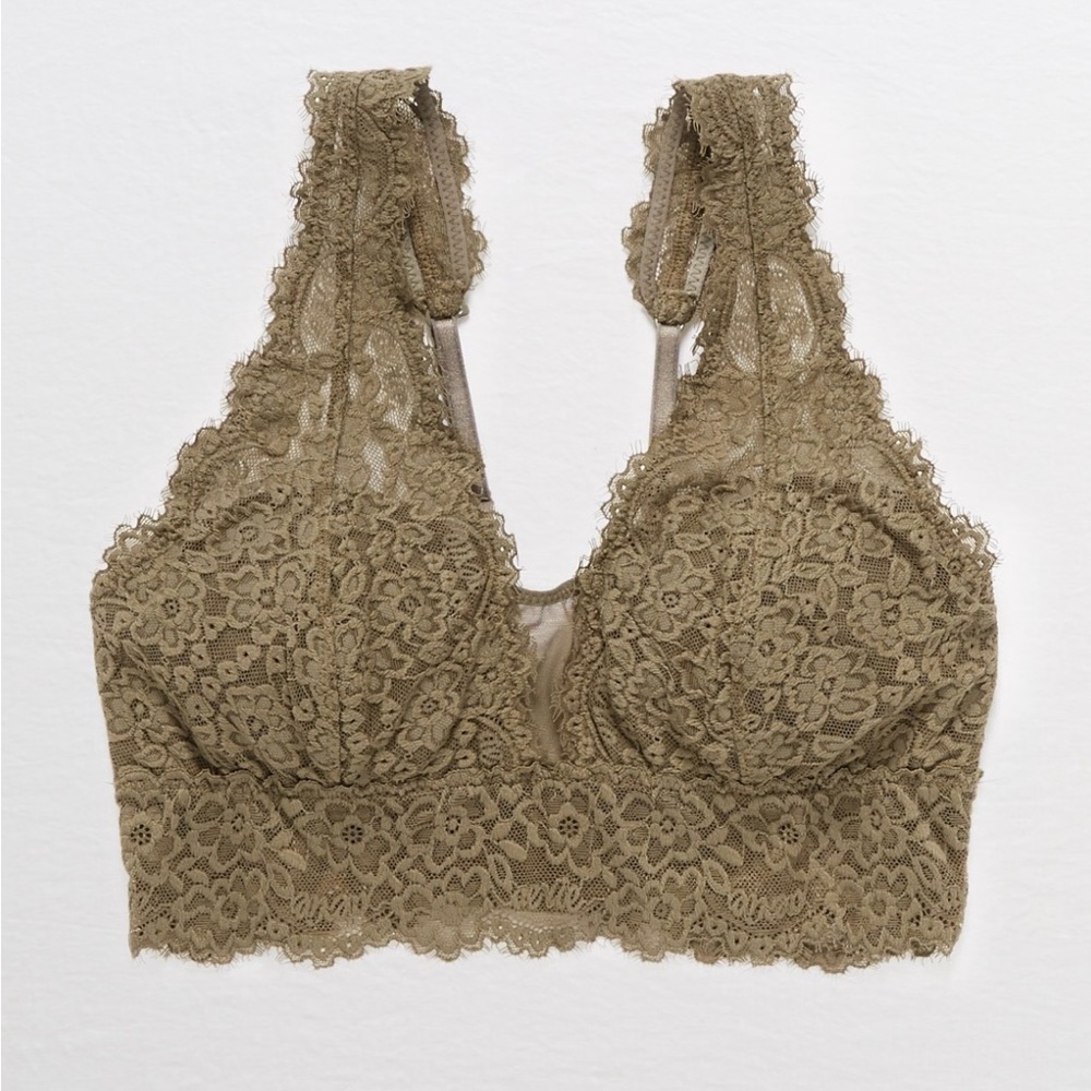 AERIE Olive Green Lace Plunge Bralette